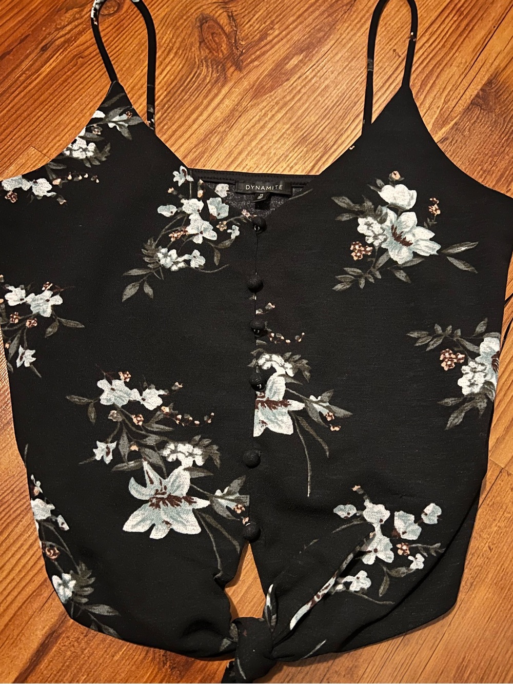 Dynamite Black Floral Tie-Front Cami